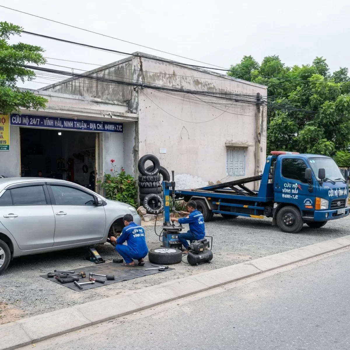 CỨU HỘ CẨU KÉO VỎ Ô TÔ VÁ VỎ LƯU ĐỘNG NINH THUẬN