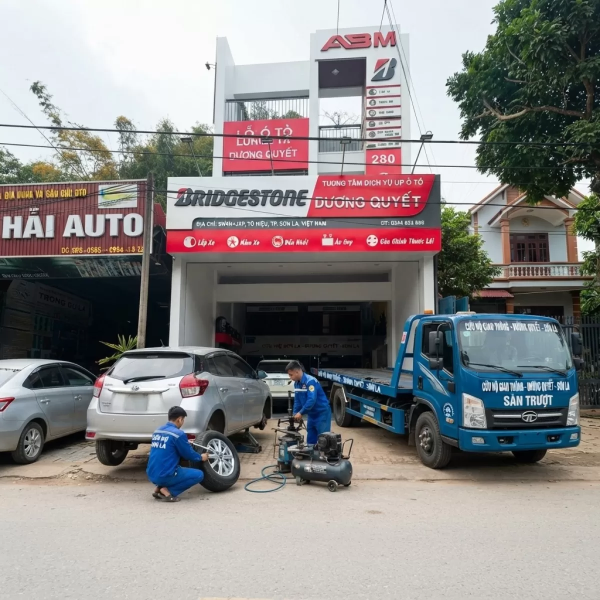 CỨU HỘ Ô TÔ TẢI LÀM LỐP LƯU ĐỘNG KÍCH BÌNH ẮC QUY