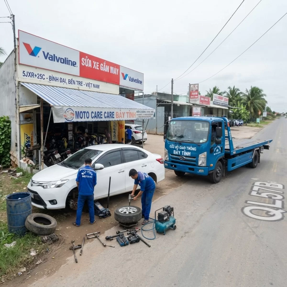 Cứu Hộ Ô Tô Vá Vỏ Kích Bình Ắc Quy Xe Lưu Động Bến Tre