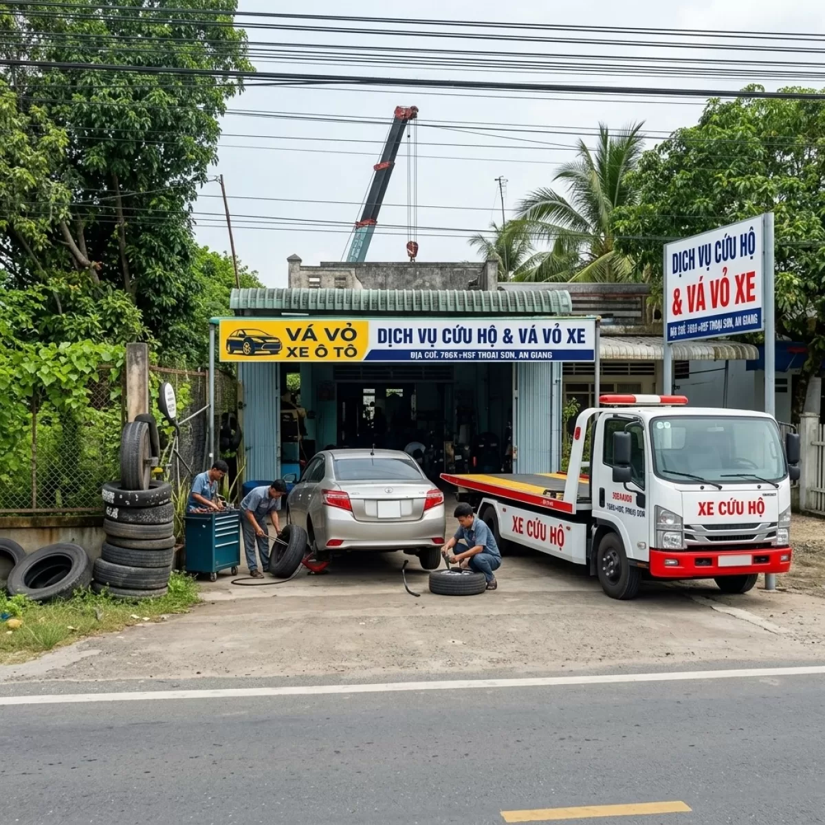 ĐỘI VÁ VỎ LƯU ĐỘNG CỨU HỘ Ô TÔ THOẠI SƠN