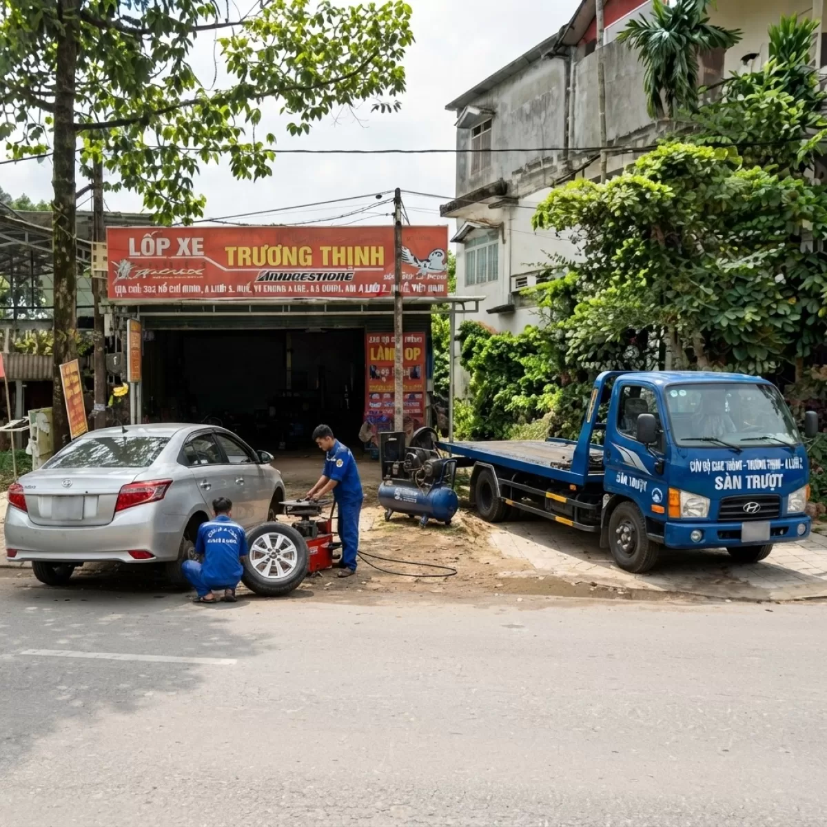 GARA CỨU HỘ Ô TÔ VÁ VỎ LƯU ĐỘNG CẮP TỐC