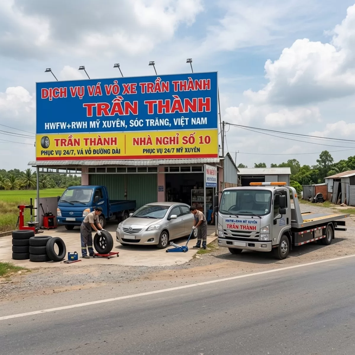 Vá Vỏ Ô Tô Lưu Động 24/7 Vá Các Loại Xe Cới Giới Gara Sóc Trăng