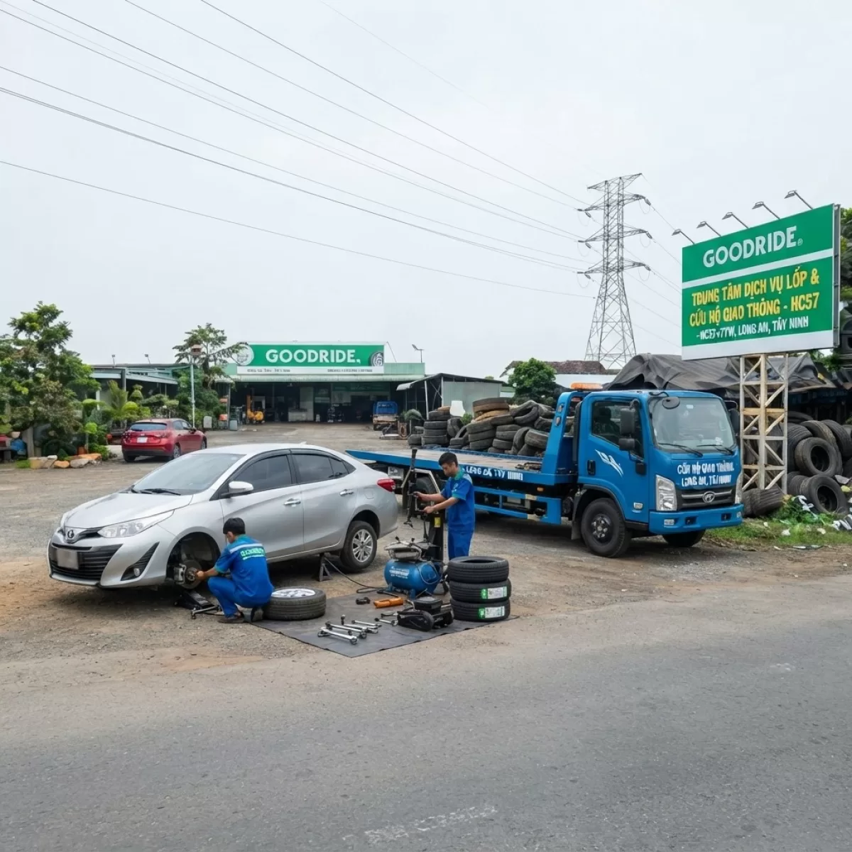 Vá Vỏ QL 1A Cứu Hộ Cẩu Kéo Ôtô Cao Tốc Trung Lương