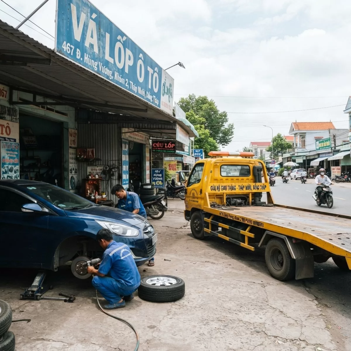 VÁ VỎ THAY SĂM KÍCH BÌNH Ô TÔ LƯU ĐỘNG CỨU HỘ 24/7