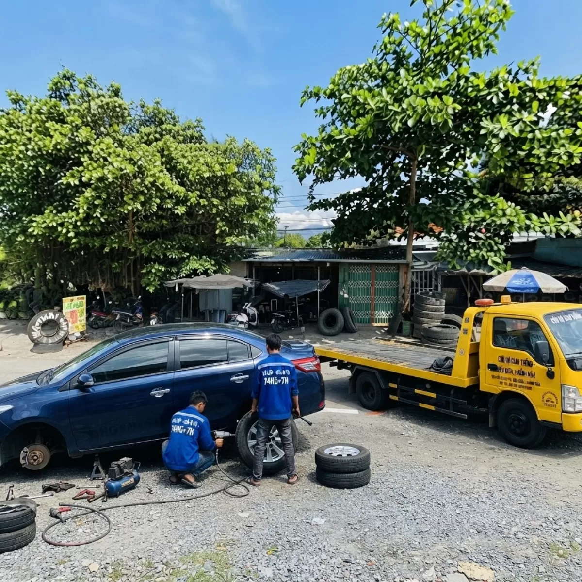 CỨU HỘ CẨU KÉO Ô TÔ LÀM LỐP LƯU ĐỘNG