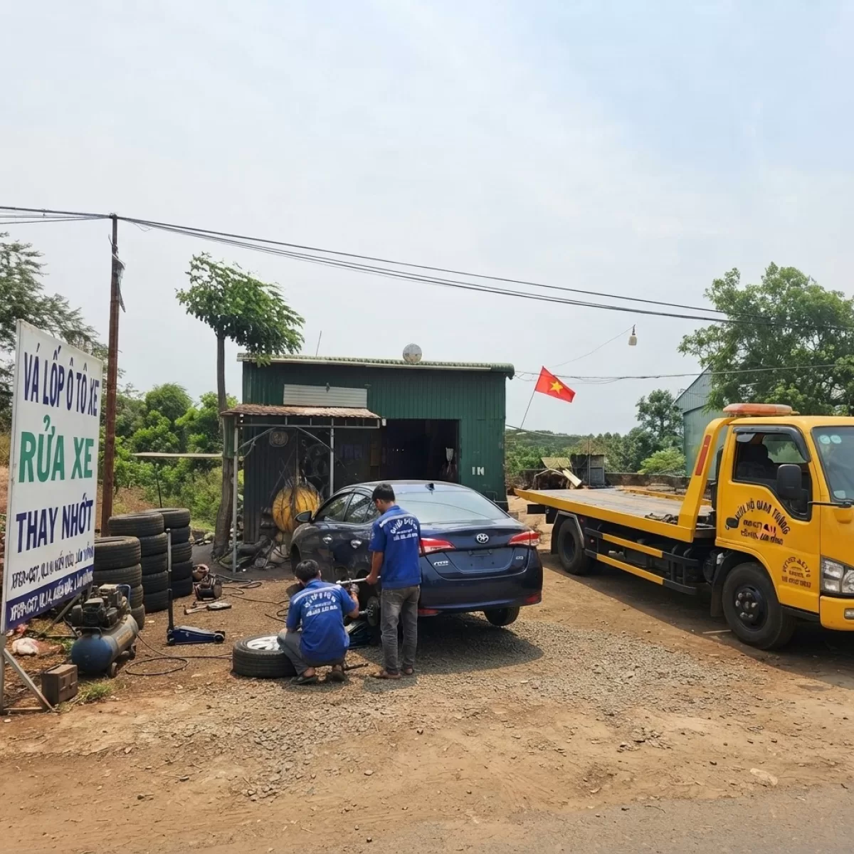 Cứu Hộ Ô Tô Câu Bình  ẮC Quy Vá Săm Giá Mềm