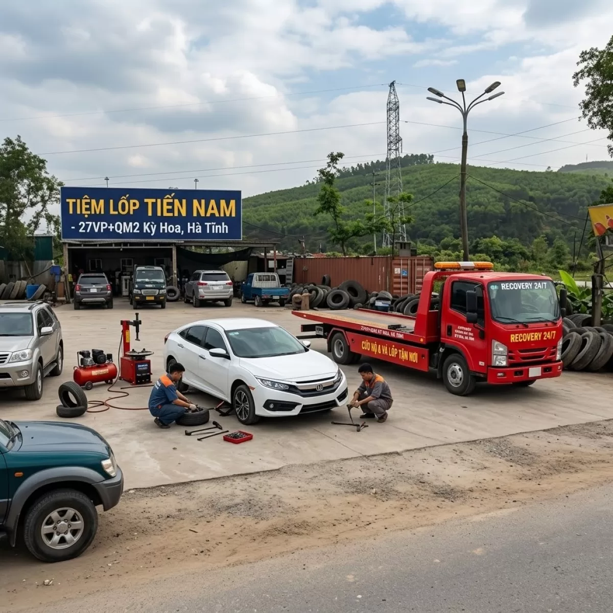 ĐỘI CỨU HỘ ẮC QUY LÀM LỐP XE LƯU ĐỘNG
