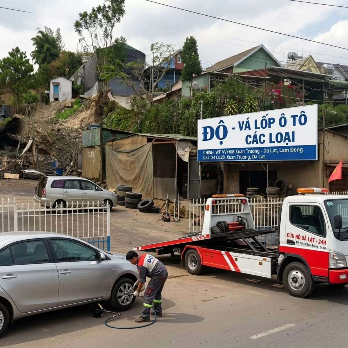 GARA LÀM LỐP CỨU HỘ Ô TÔ VÁ ÉP CÁC LOẠI XE TẢI
