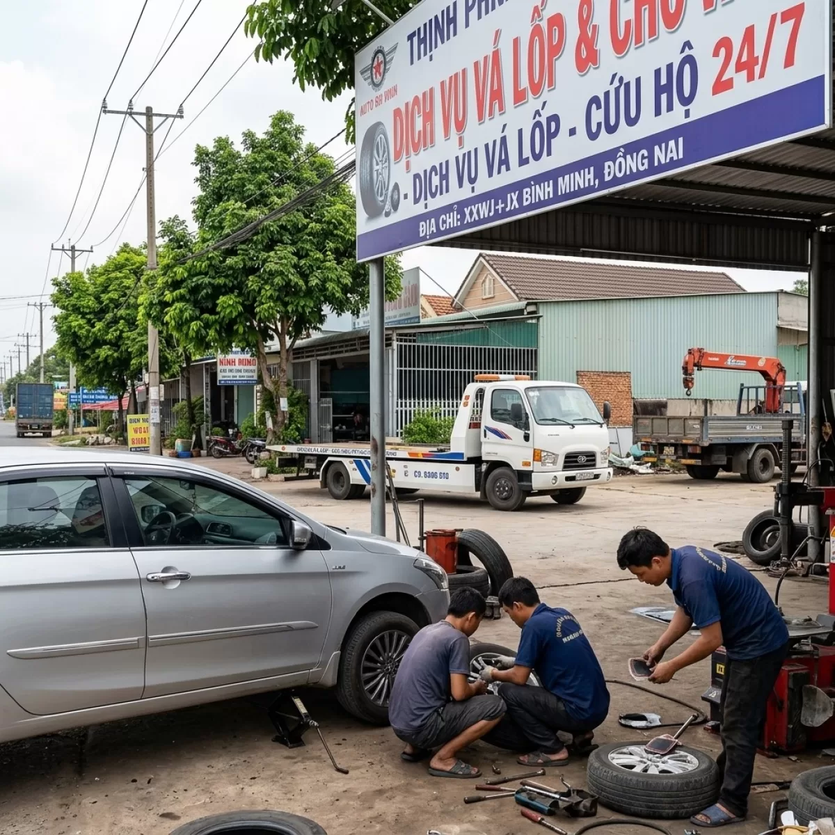 VÁ VỎ CỨU HỘ ẮC QUY Ô TÔ XE TẢI LƯU ĐỘNG 365 NGÀY