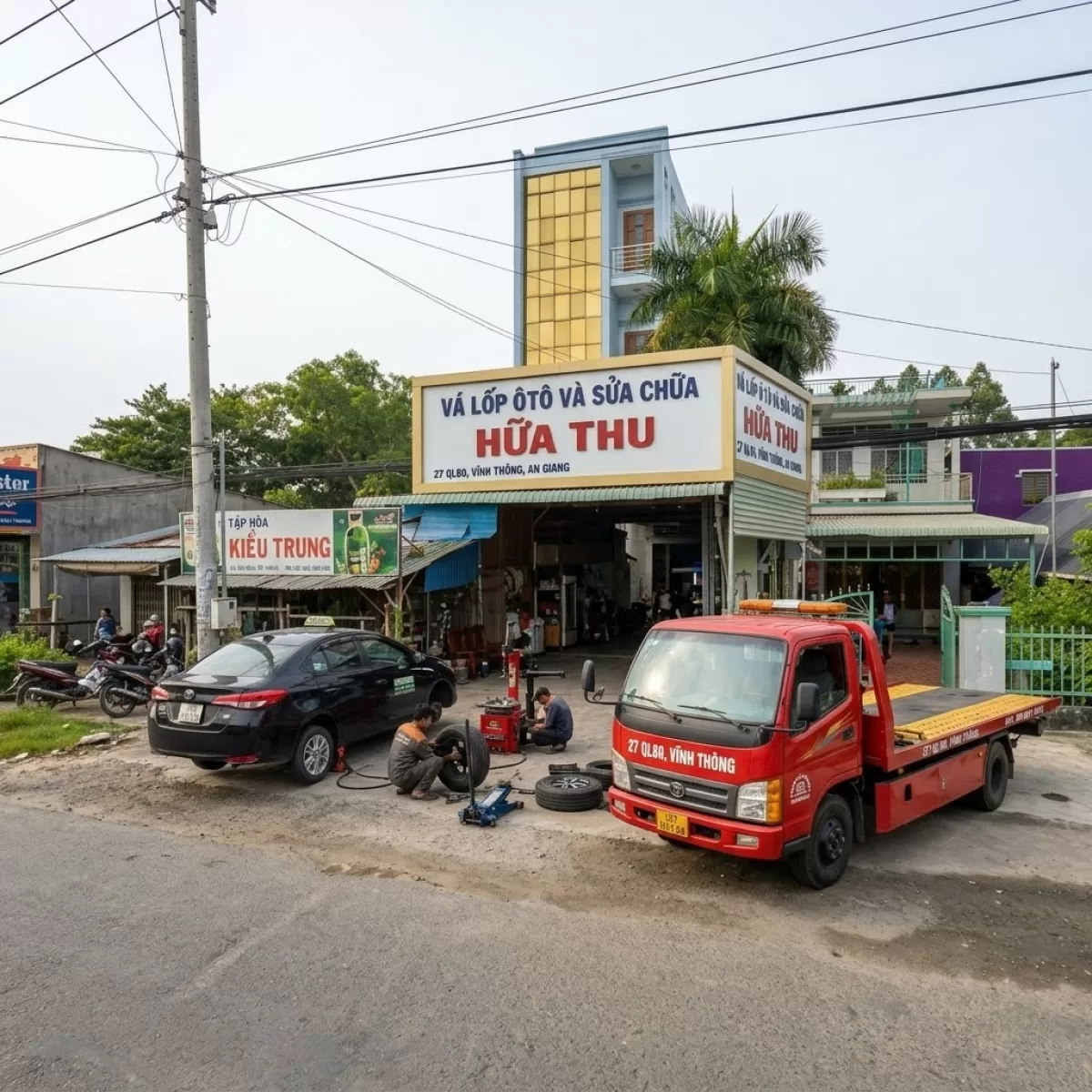 VÁ VỎ CỨU HỘ Ô TÔ QL80 VĨNH THÔNG KIÊN GIANG