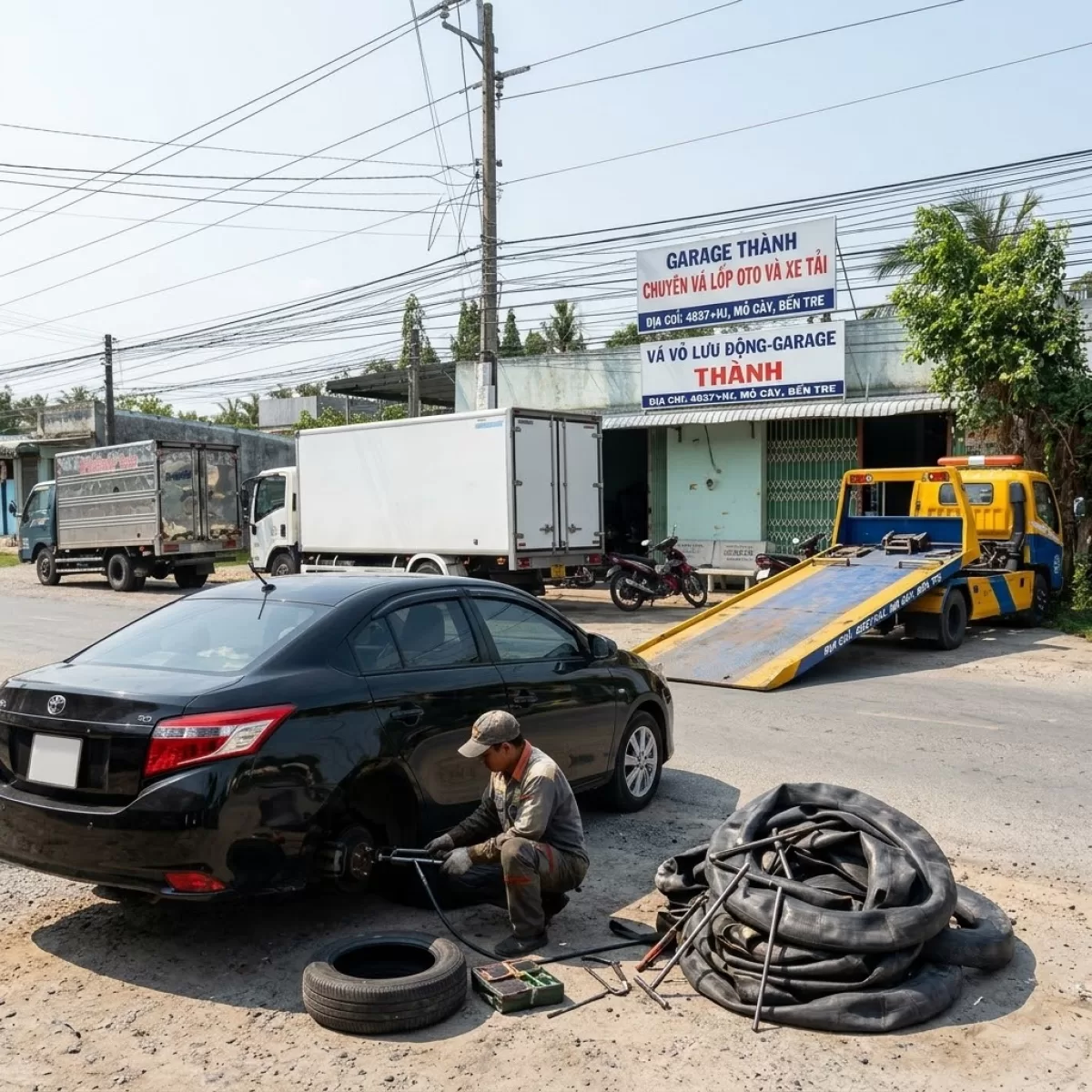 Thuê xe cẩu tại VÁ VỎ LƯU ĐỘNG 24H ẤP AN BÌNH MỎ CẦY BẾN TRE Xã Mỏ Cày, Tỉnh Vĩnh Long