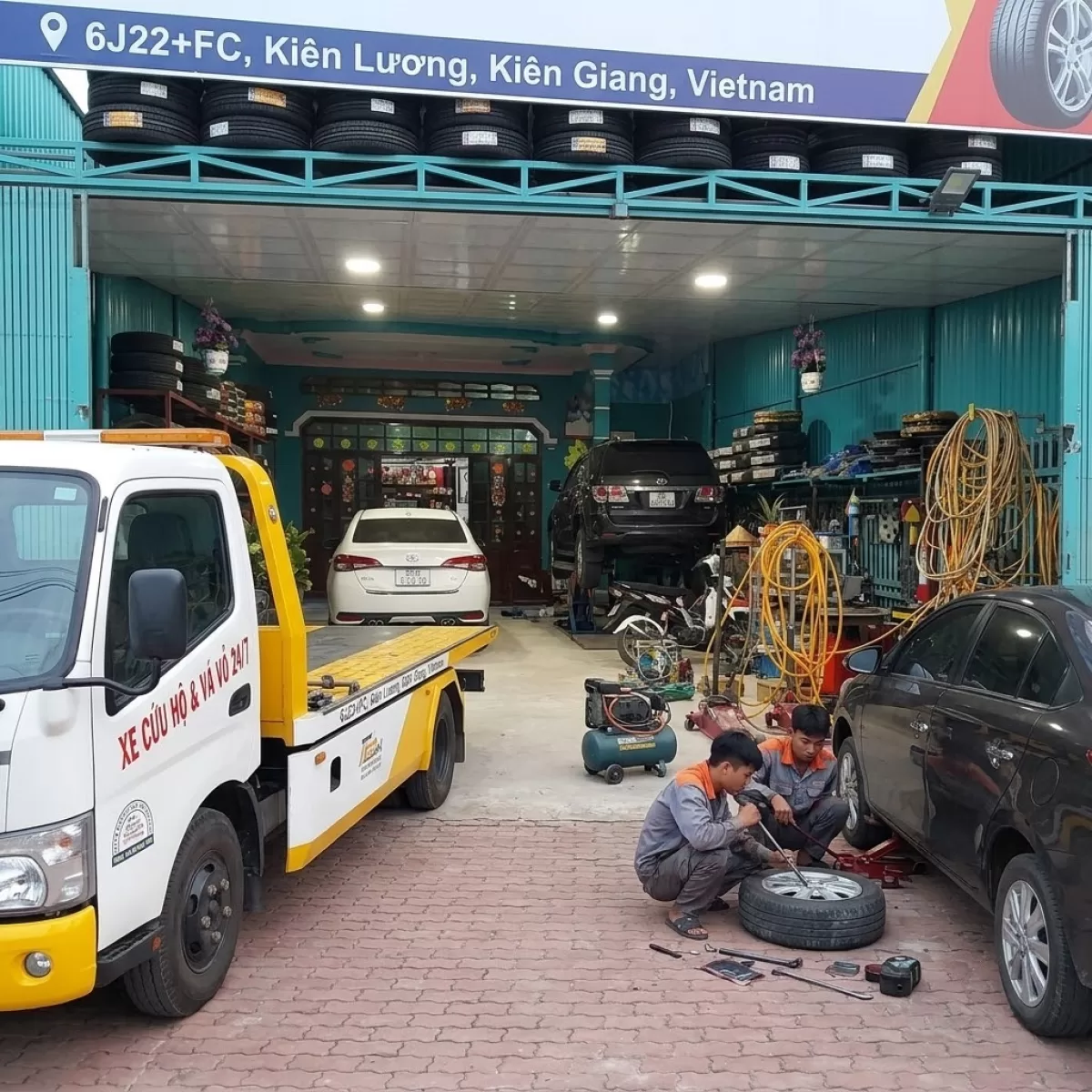 VÁ VỎ LƯU ĐỘNG CỨU HỘ QL 80 KIÊNG GIANG