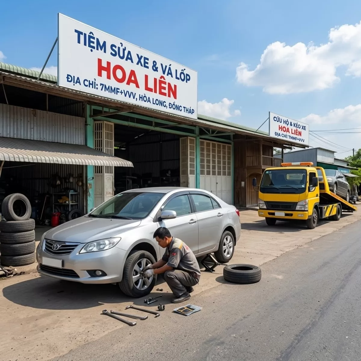 VÁ VỎ LƯU ĐỘNG LAI VUNG CẨU KÉO XE OTO XE TẢI