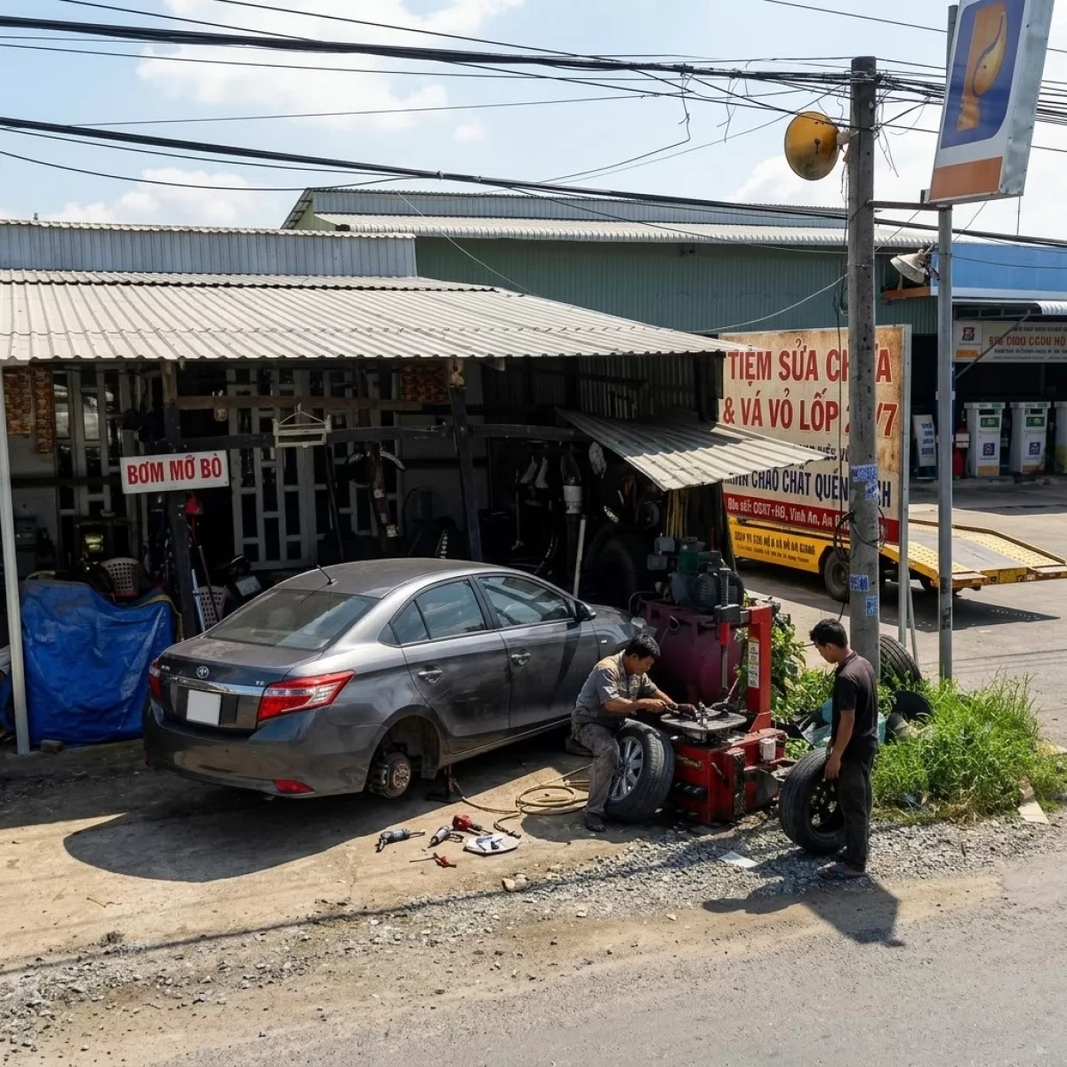 VÁ VỎ LƯU ĐỘNG VĨNH QUỚI CỨU HỘ Ô TẢI